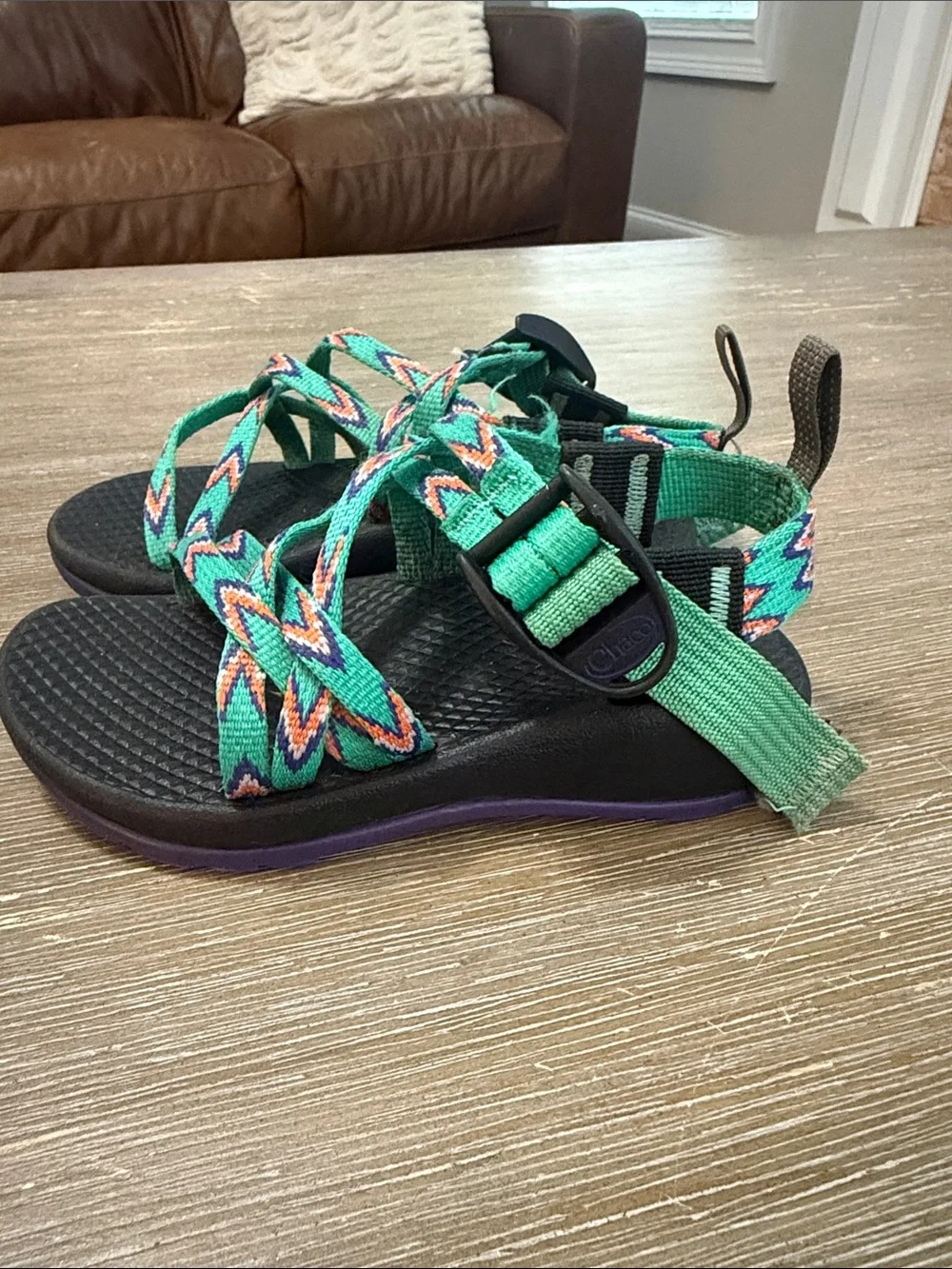 Chaco Kids Teal Multicolor Zigzag Strap Sandals